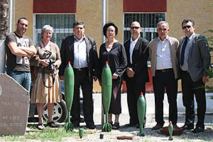 Genc Permeti, Helen Oleary, Director Daniel Karanxha, Ann Shostrom, John Bowman, and Albanian Defense Personnel